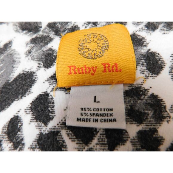 Woman's Leopard Print Knit Top Sz. L Ruby Rd. Black White 3/4 Sleeve - Picture 4 of 7